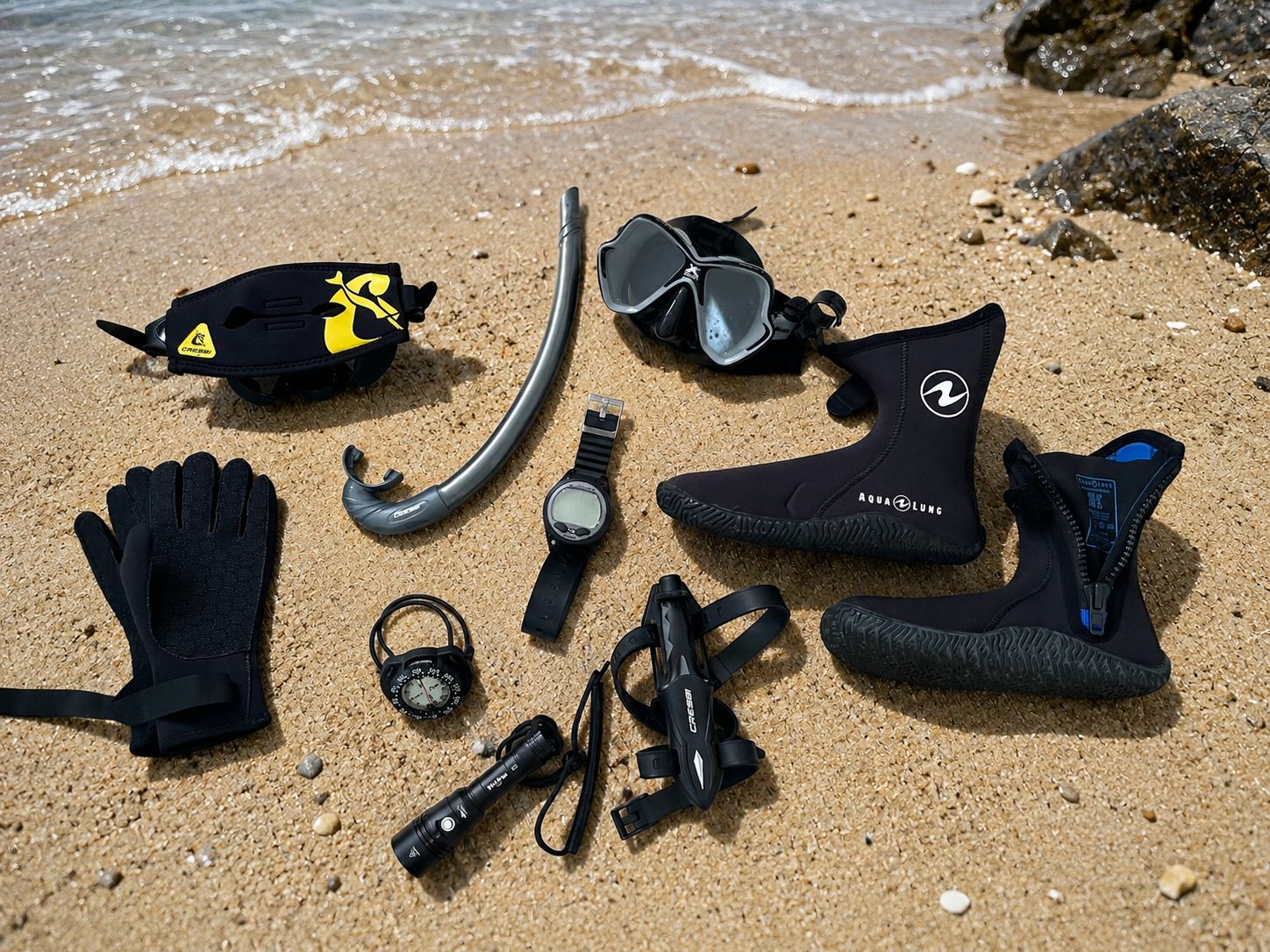 Equipo de buceo para principiantes ordenado antes de decidir qué comprar primero