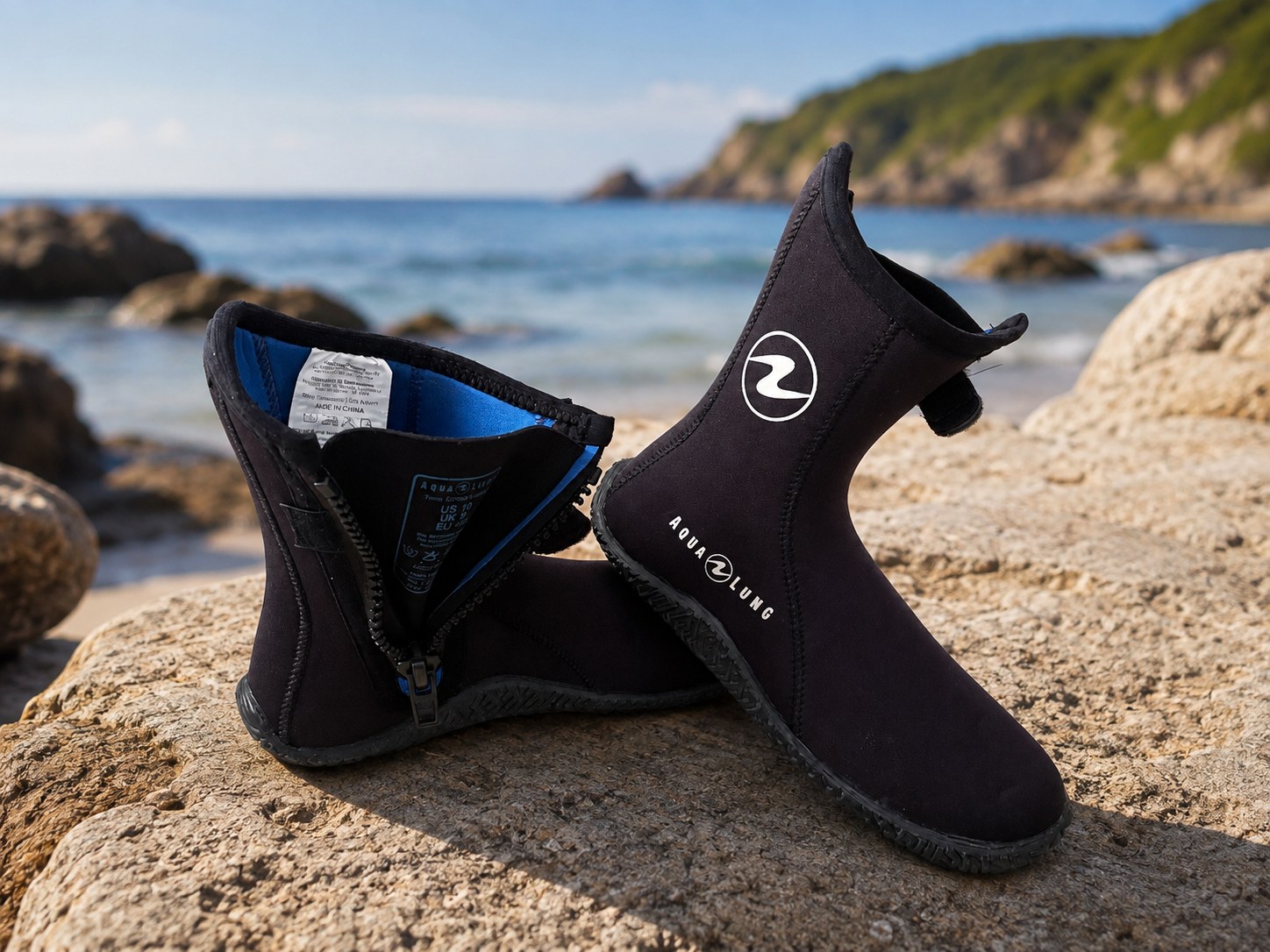 Escarpines de buceo Aqualung Echozip Ergo de 7 mm utilizados en inmersiones reales